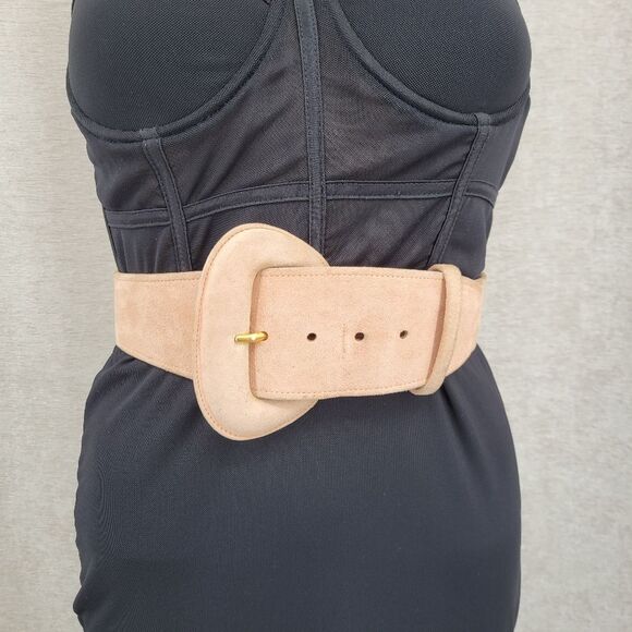 Donna Karan Accessories - Donna Karan Vintage Oversized Tan Suede Waist Belt Asymetrical